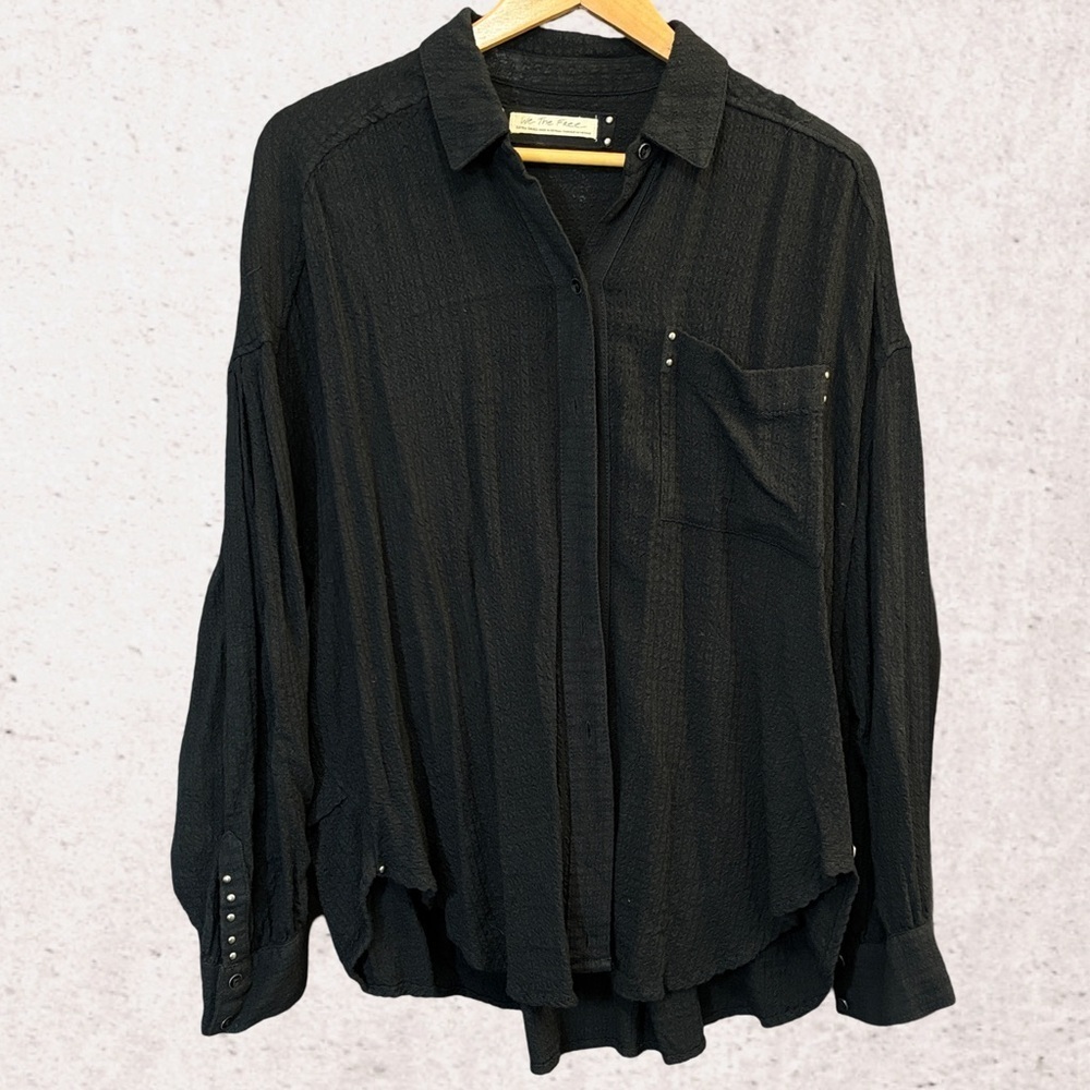 We The Free Black Button Down Shirt Relaxed Fit